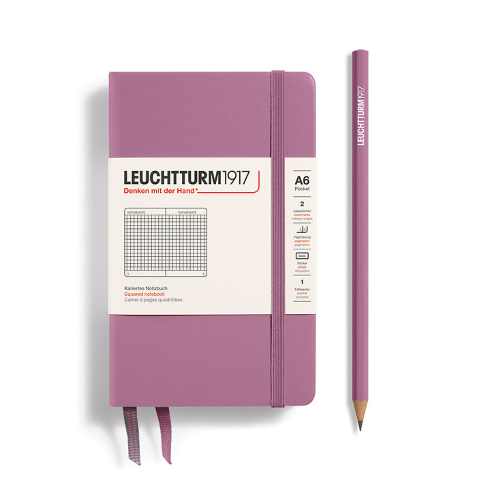 Leuchtturm Leuchtturm Squared Pocket Hardcover Notebook, Dusty Rose