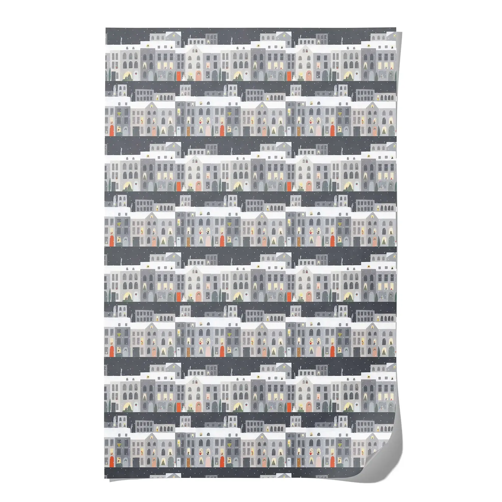 Red Cap Cards City Snow Holiday Wrapping Paper (Single Sheet)