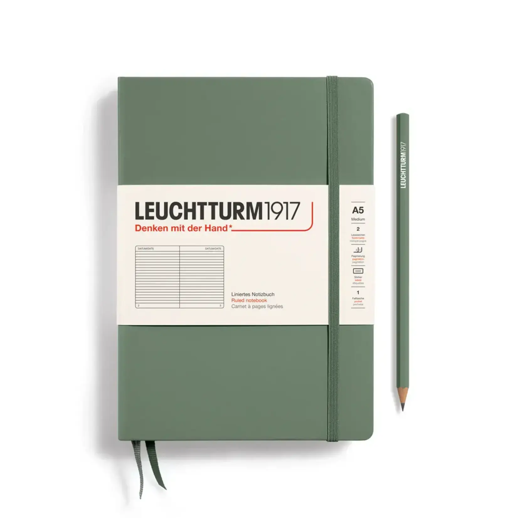 Leuchtturm Leuchtturm A5 Hardcover Notebook, Olive, Ruled