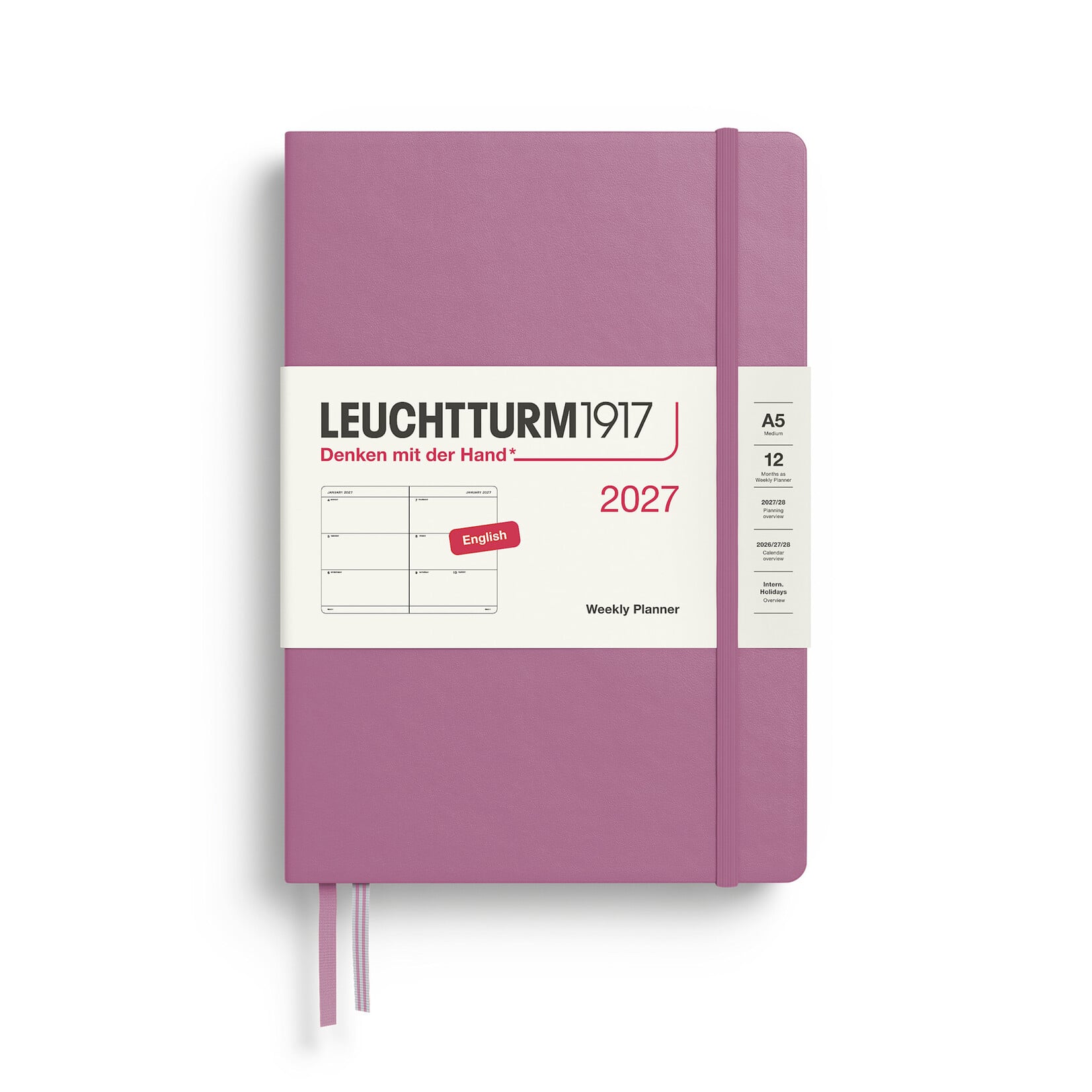 Leuchtturm Leuchtturm1917 Weekly Planner 2027, Medium (A5) Hardcover - Dusty Rose