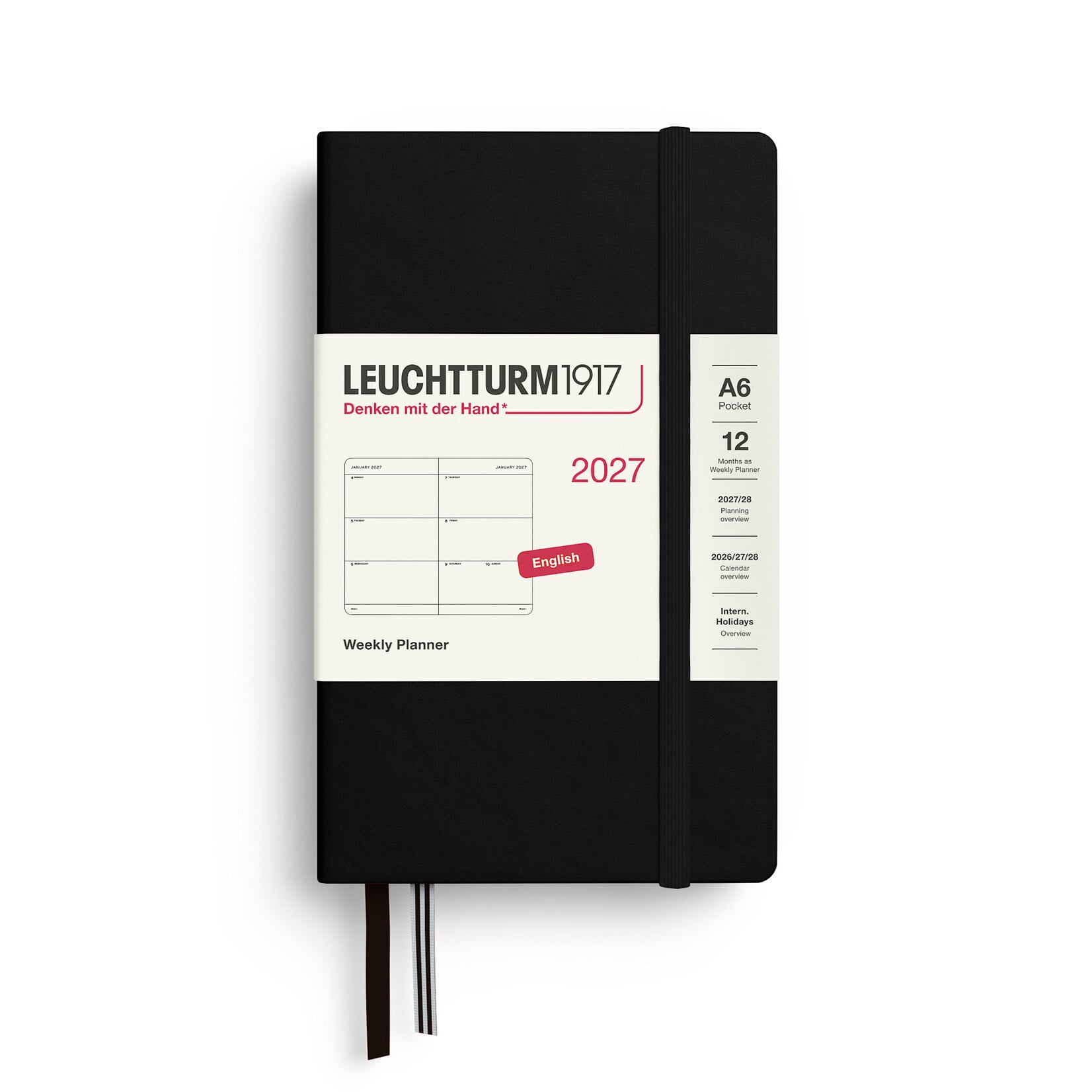 Leuchtturm Leuchtturm1917 Weekly Planner 2027, Pocket (A6) Hardcover - Black