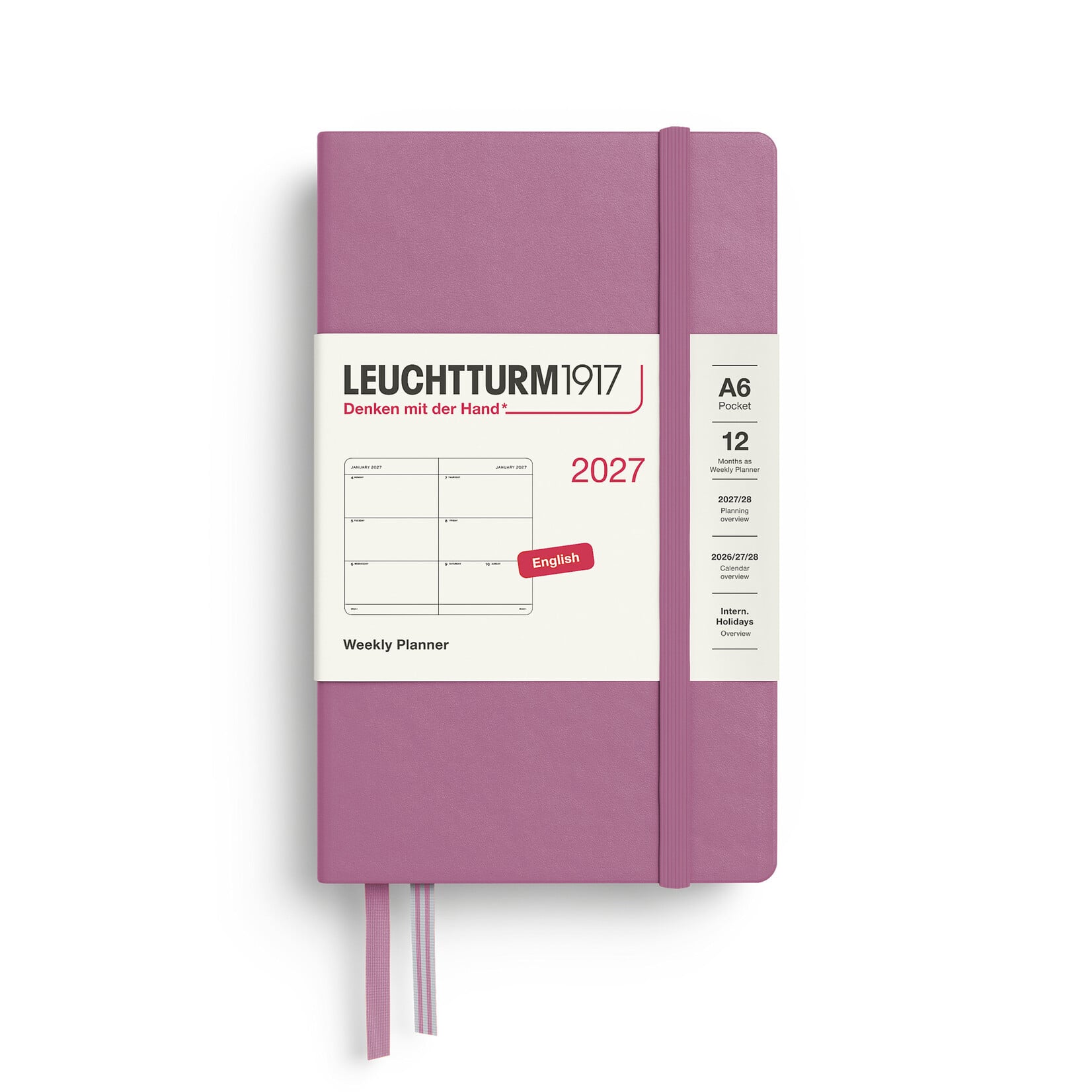 Leuchtturm Leuchtturm1917 Weekly Planner 2027, Pocket (A6) Hardcover - Dusty Rose