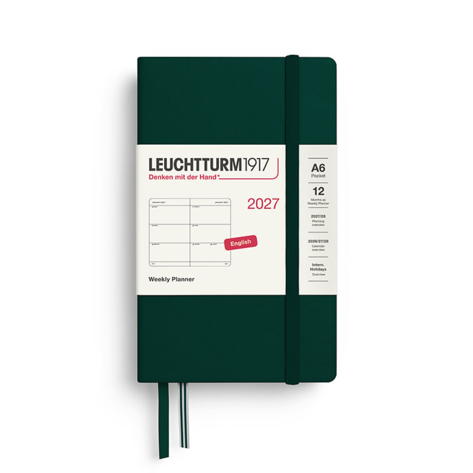 Leuchtturm Leuchtturm1917 Weekly Planner 2027, Pocket (A6) Hardcover - Forest Green