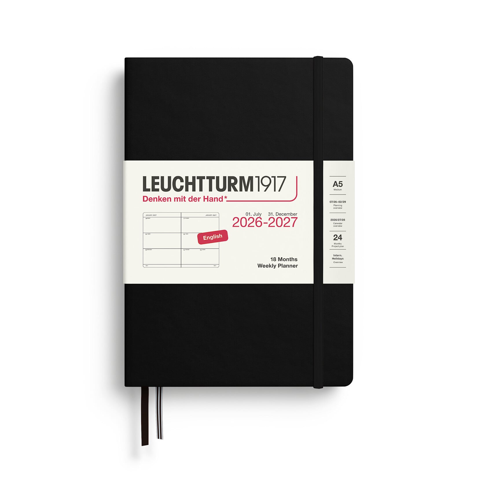Leuchtturm Leuchtturm1917 Weekly Planner, 2026-2027 (18 Months), Medium (A5), Hardcover - Black