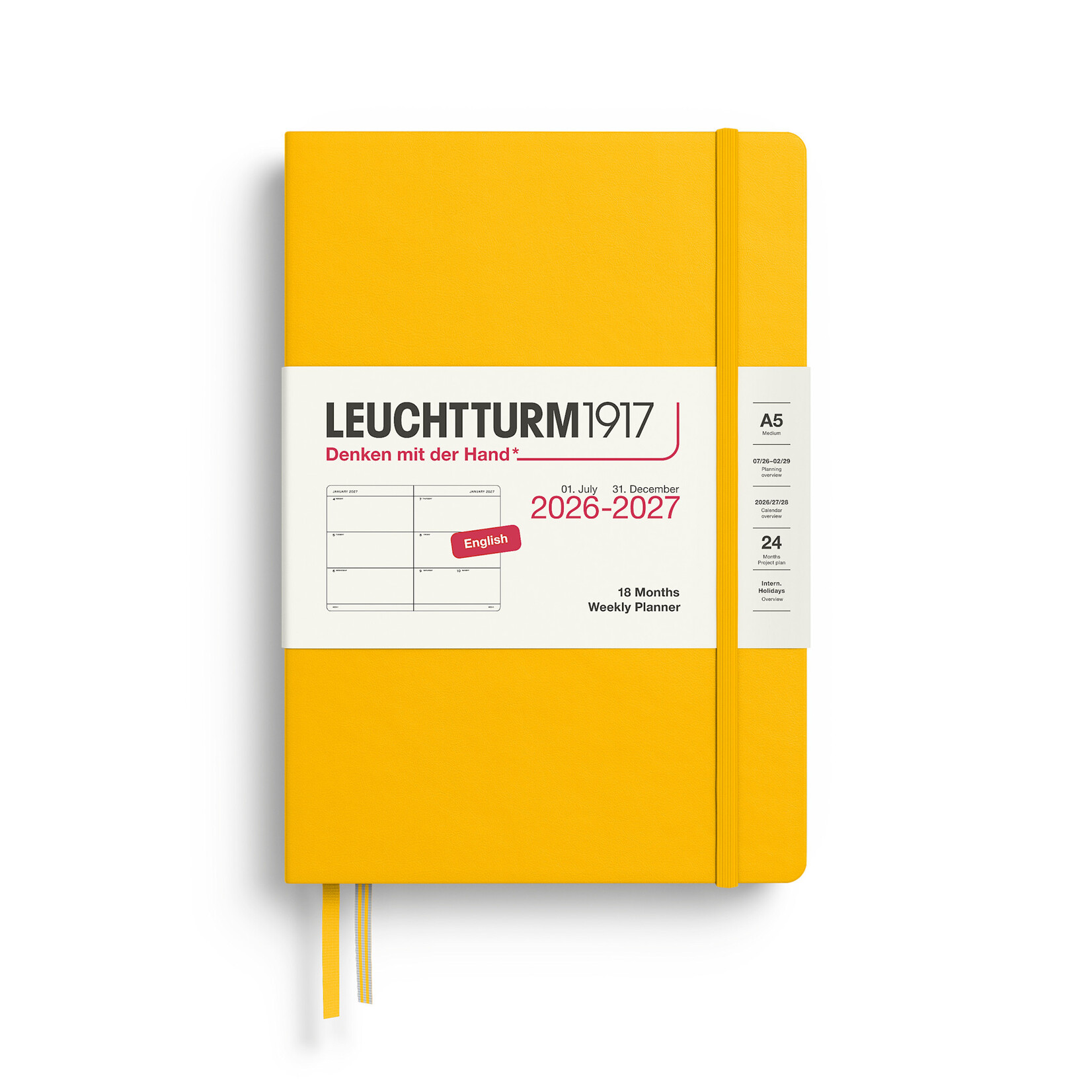 Leuchtturm Leuchtturm1917 Weekly Planner, 2026-2027 (18 Months), Medium (A5), Hardcover - Sunflower