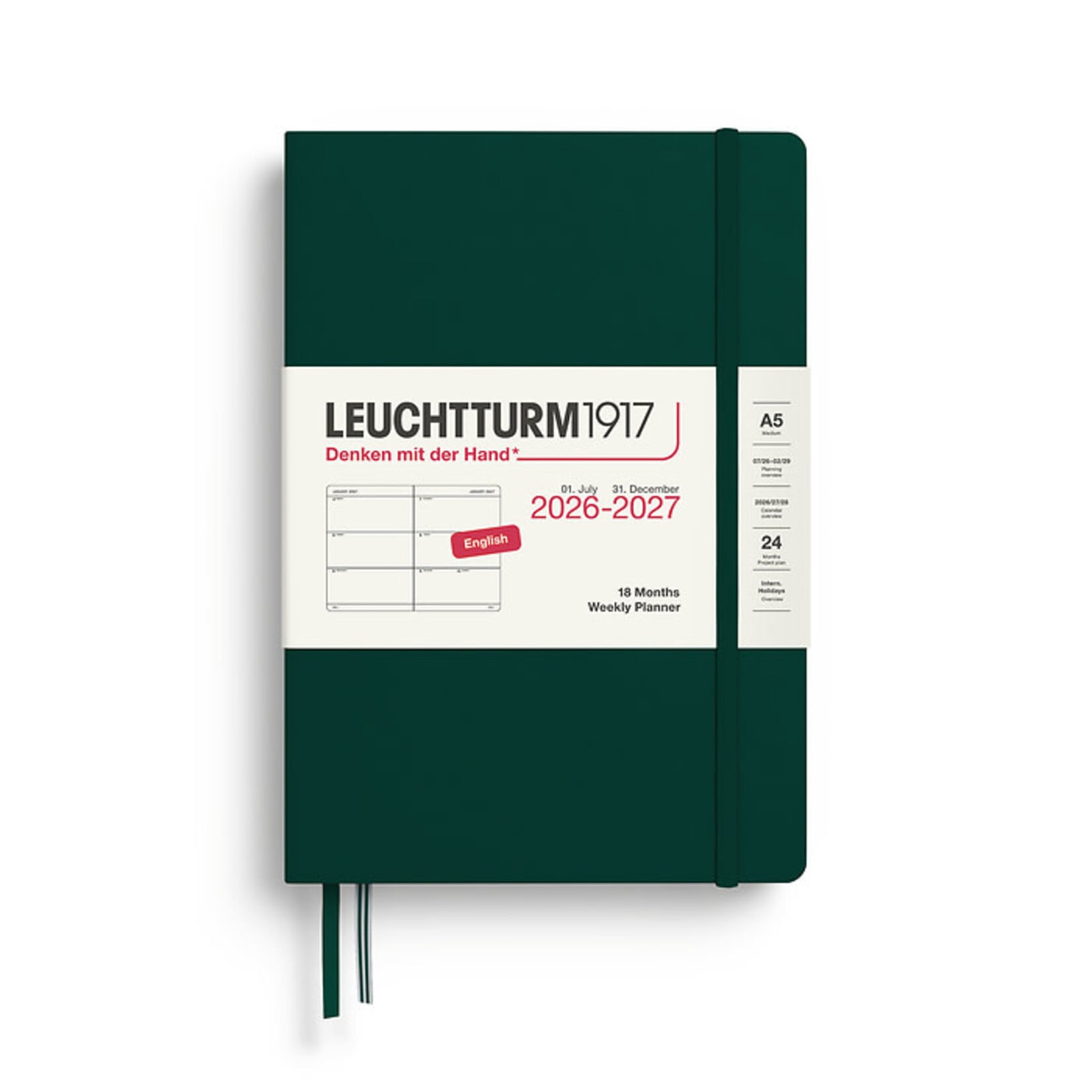 Leuchtturm Leuchtturm1917 Weekly Planner, 2026-2027 (18 Months), Medium (A5), Hardcover - Forest Green