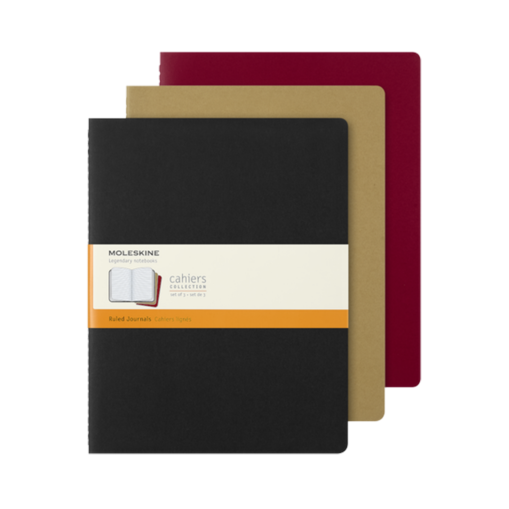Moleskine Moleskine Cahier Journals Set of 3, Kraft Brown, Cranberry Red & Black
