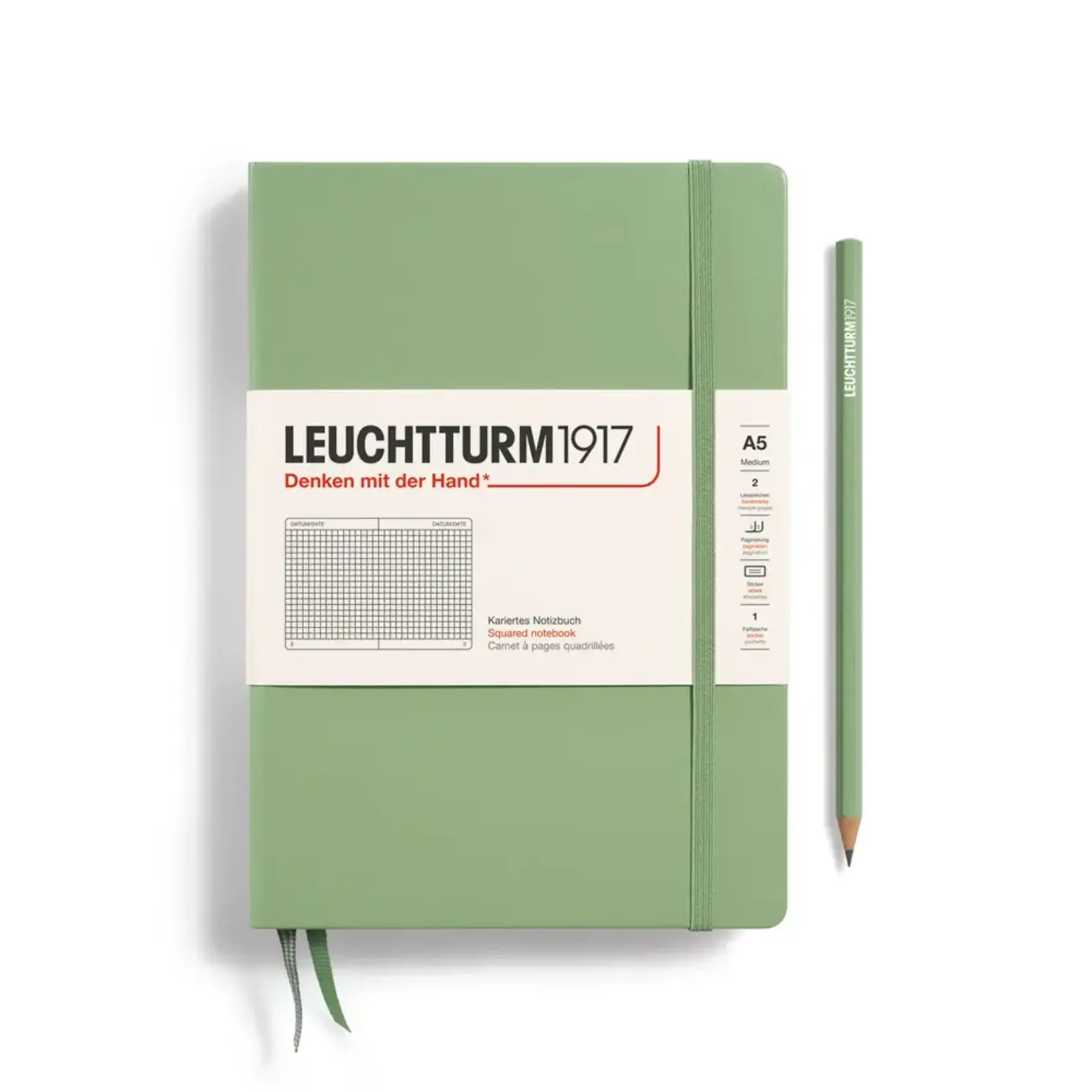 Leuchtturm Leuchtturm A5 Hardcover Notebook, Sage, Squared