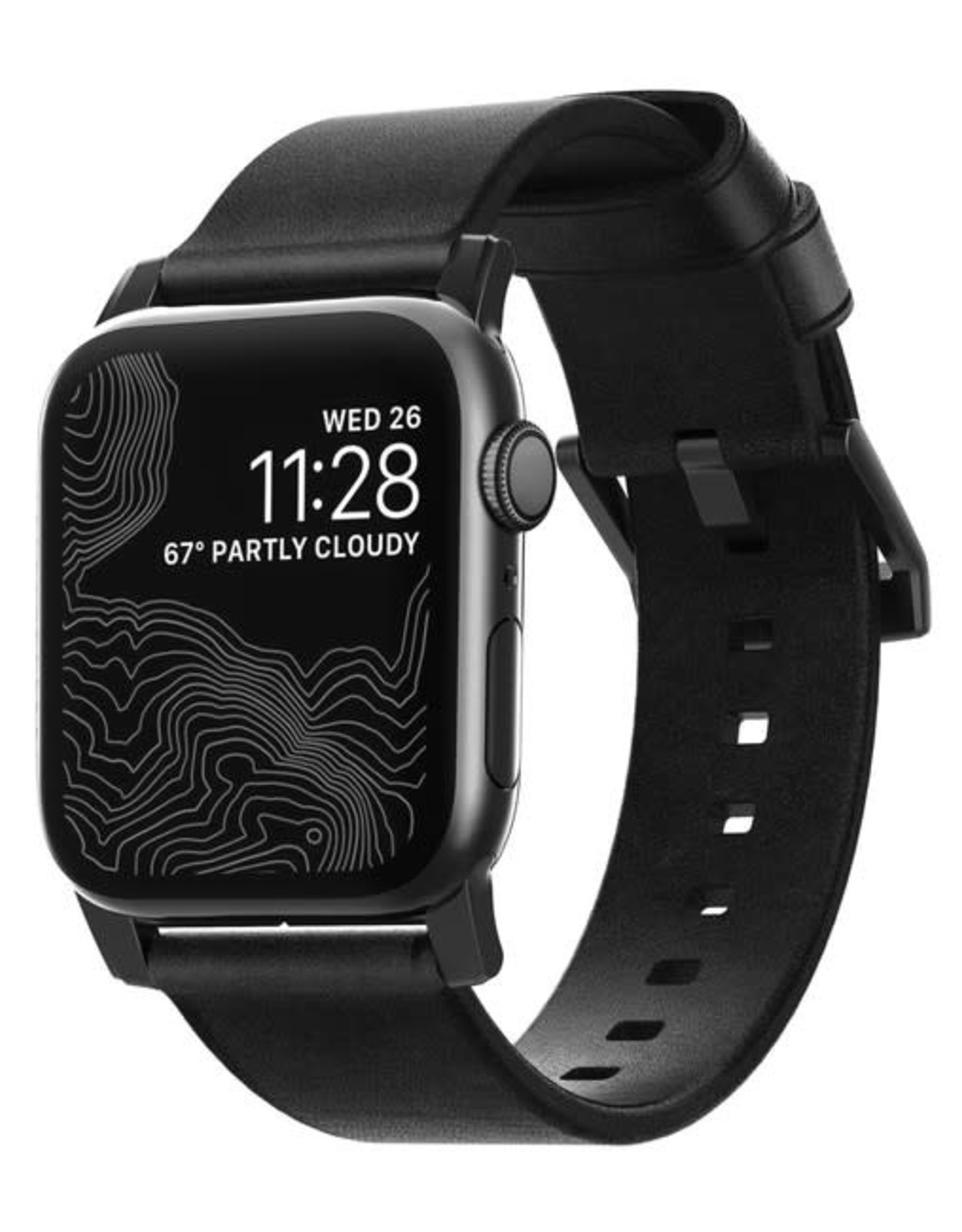 Nomad - Modern Leather Band Black with Black Hardware for Apple Watch 44/42mm