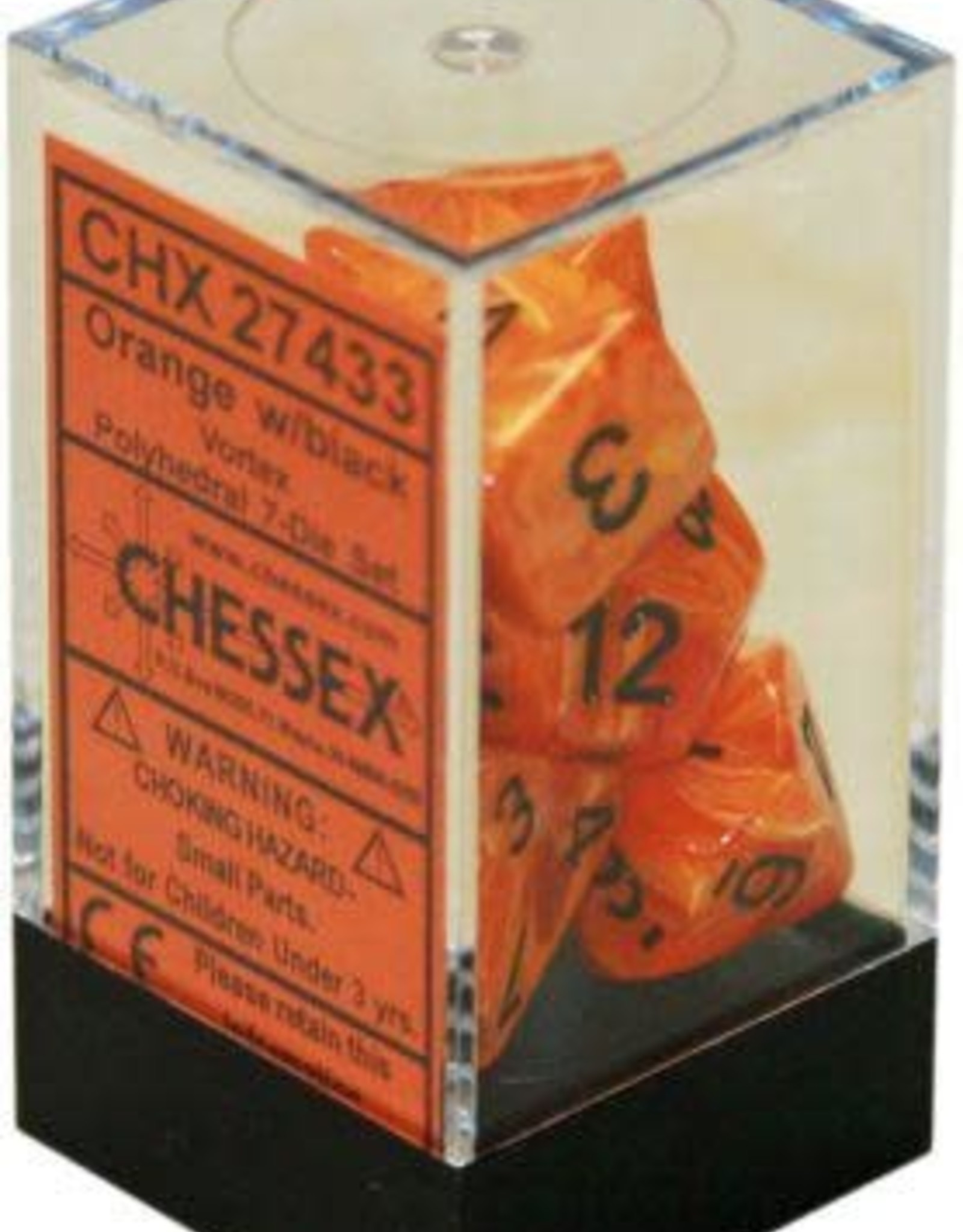 Chessex VORTEX 7-DIE SET ORANGE/BLACK