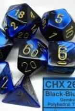 Chessex GEMINI 7-DIE SET BLACK-BLUE/GOLD