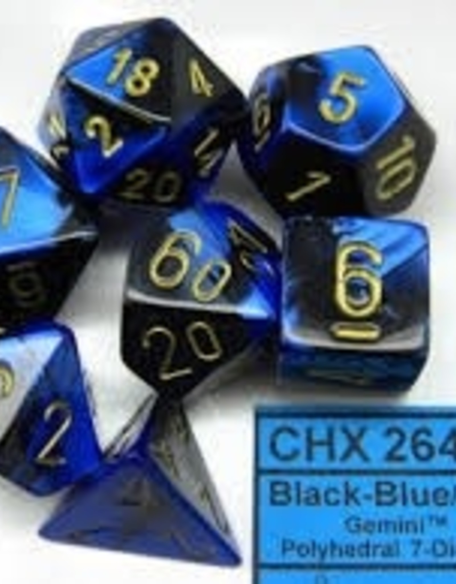 Chessex GEMINI 7-DIE SET BLACK-BLUE/GOLD