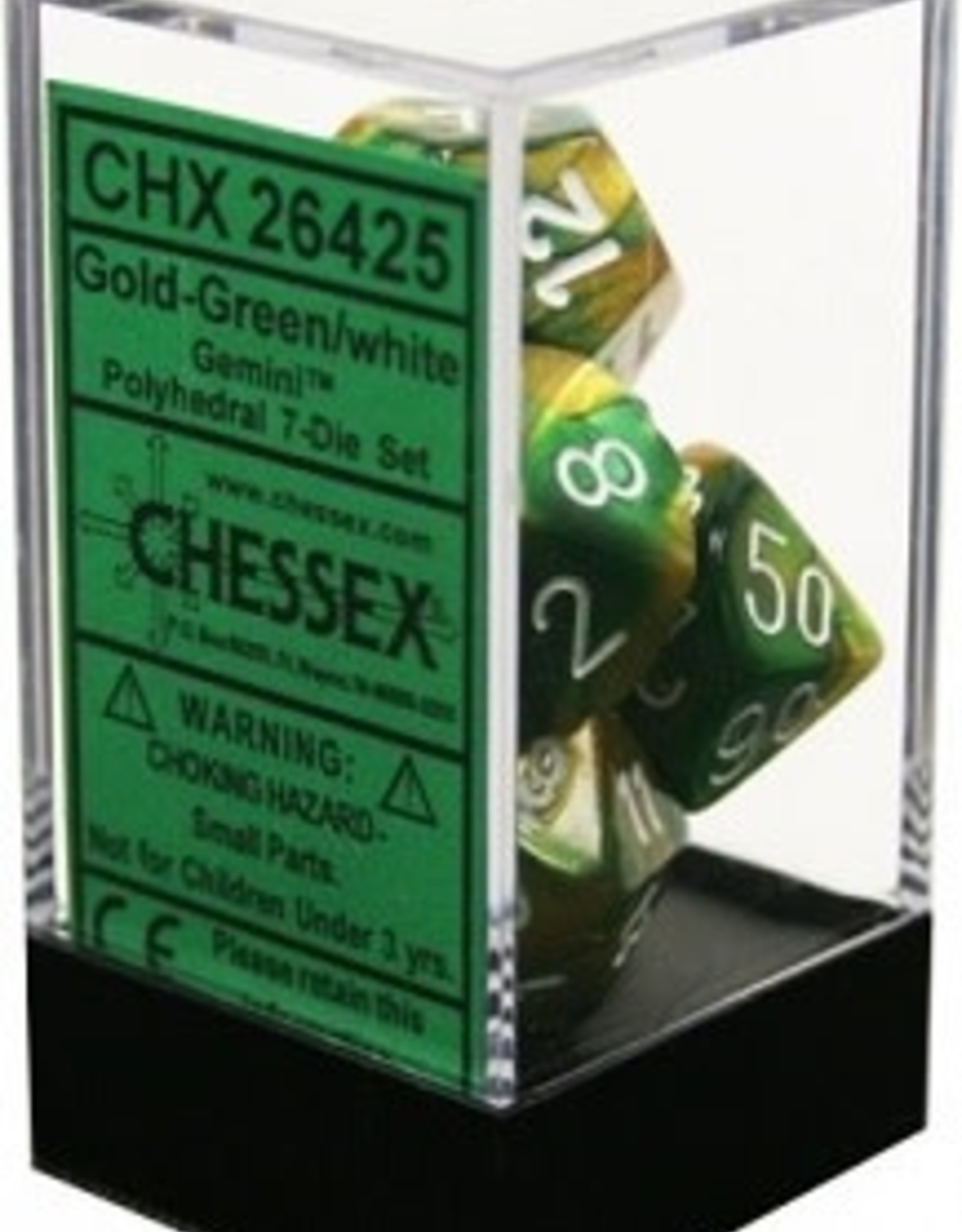 Chessex GEMINI 7-DIE SET GOLD-GREEN/WHITE
