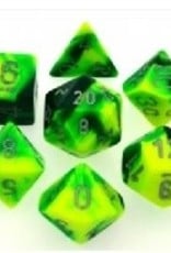 Chessex GEMINI 7-DIE SET GREEN-YELLOW/SILVER