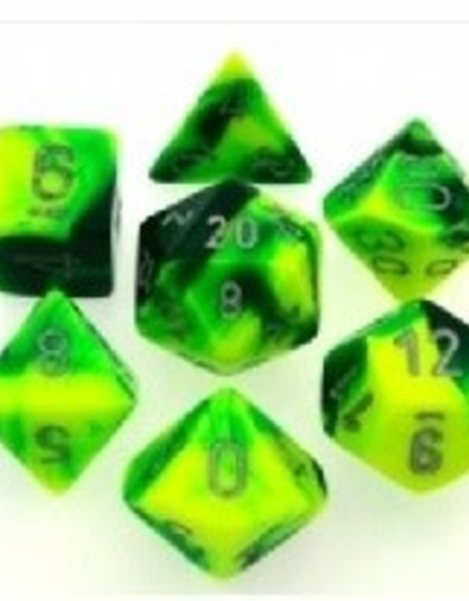 Chessex GEMINI 7-DIE SET GREEN-YELLOW/SILVER