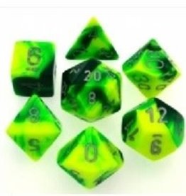 Chessex GEMINI 7-DIE SET GREEN-YELLOW/SILVER
