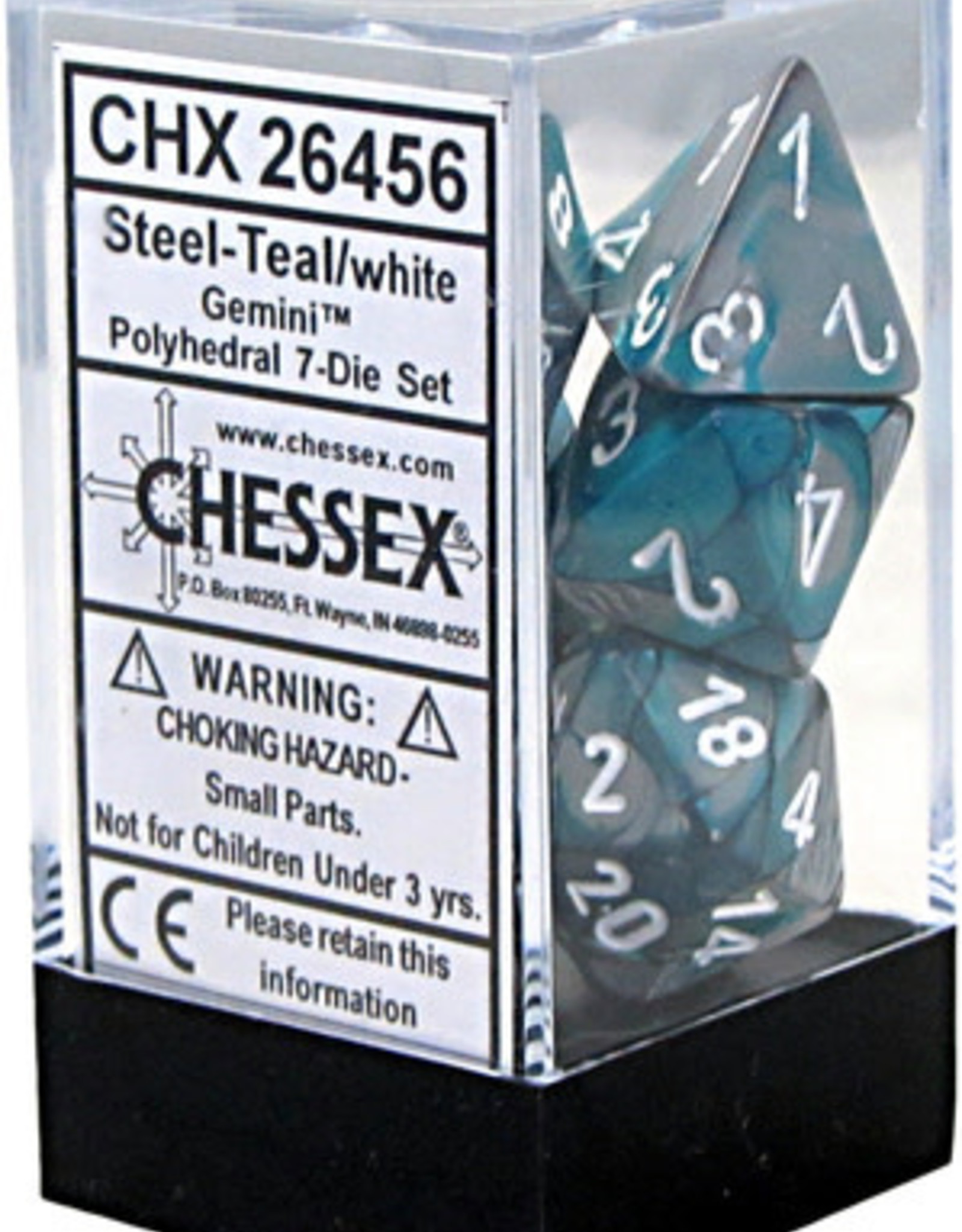 Chessex Chessex Gemini Dice (7) Steel-Teal/White