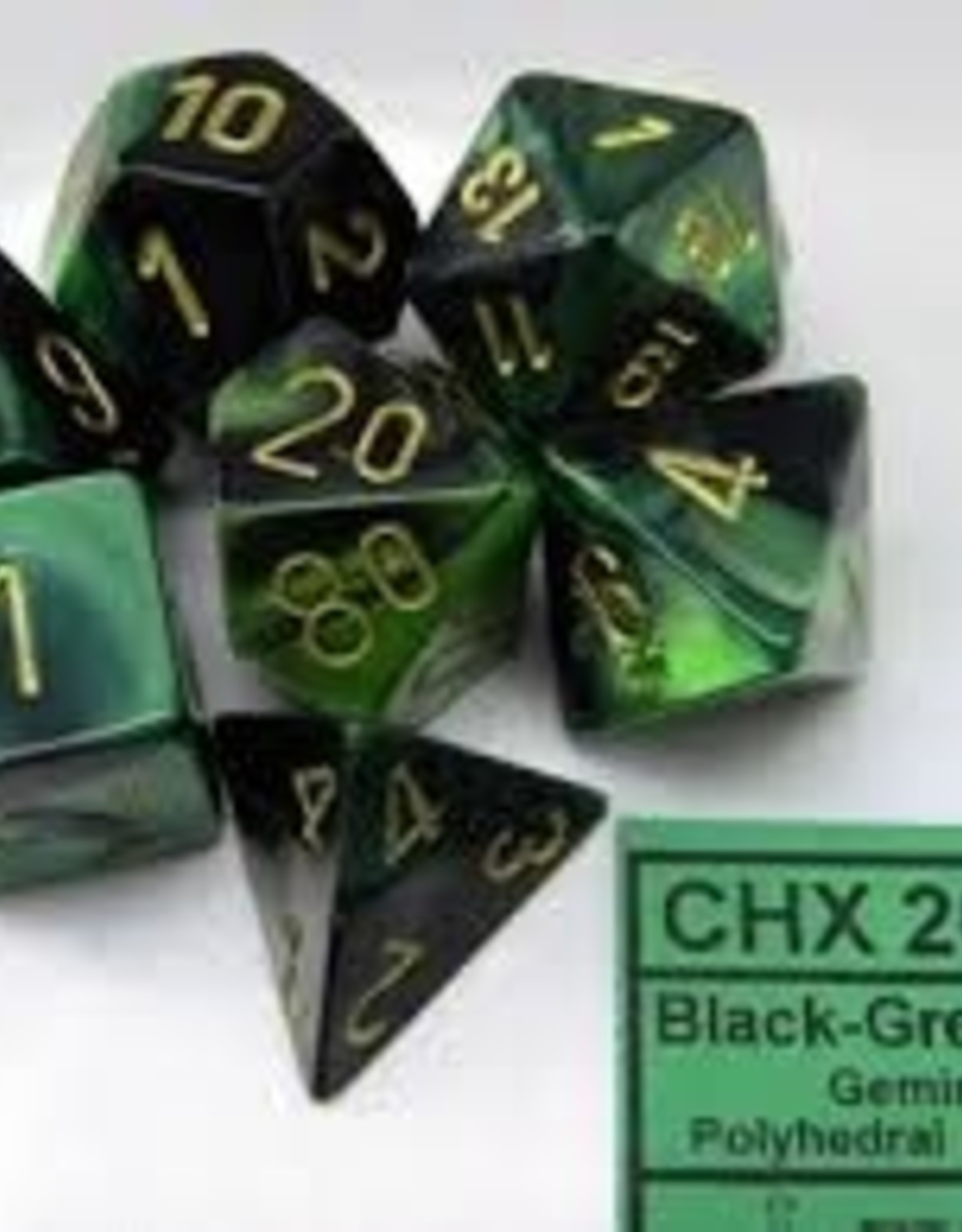 Chessex GEMINI 7-DIE SET BLACK-GREEN/GOLD