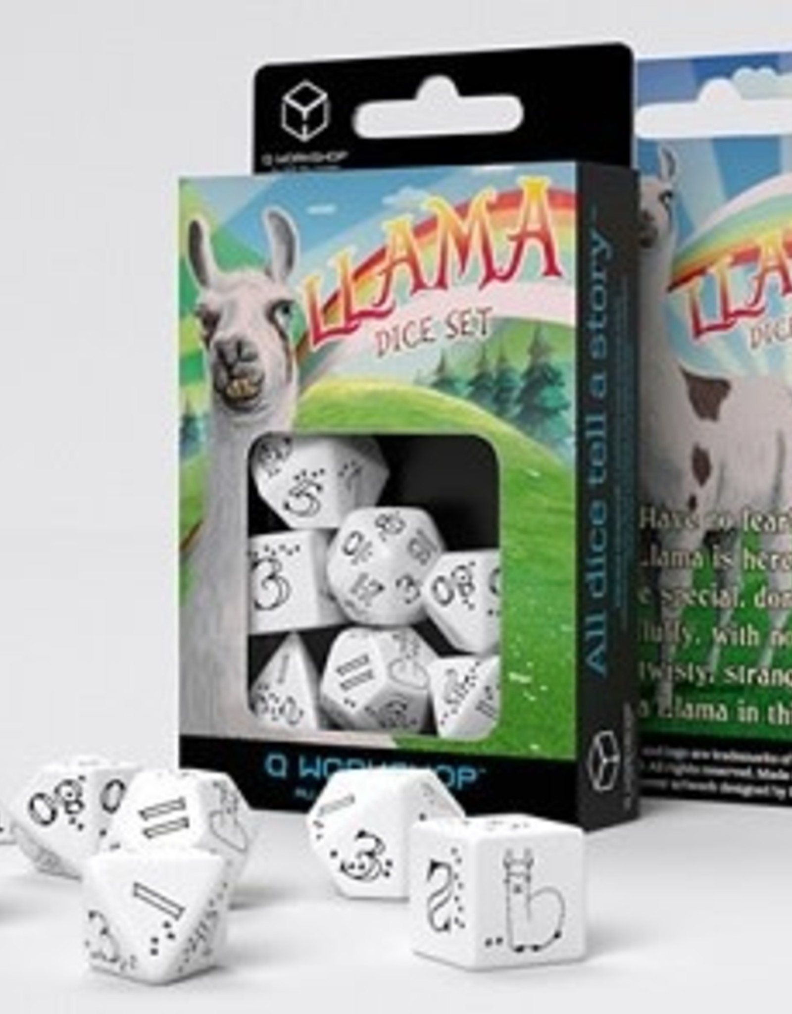 BRIGHT LLAMA DICE SET WHITE AND BLACK