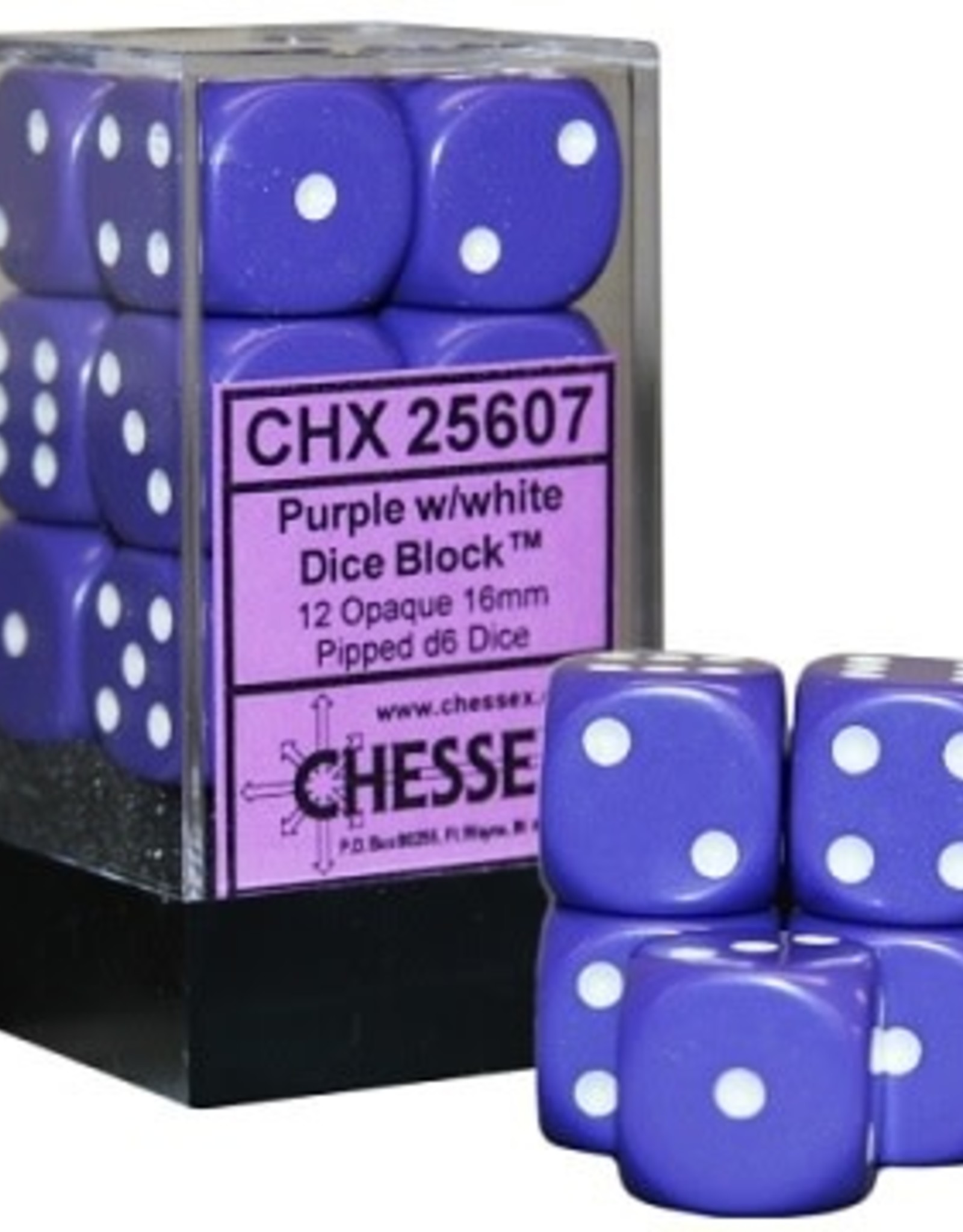 Chessex OPAQUE 12D6 PURPLE/WHITE 16MM