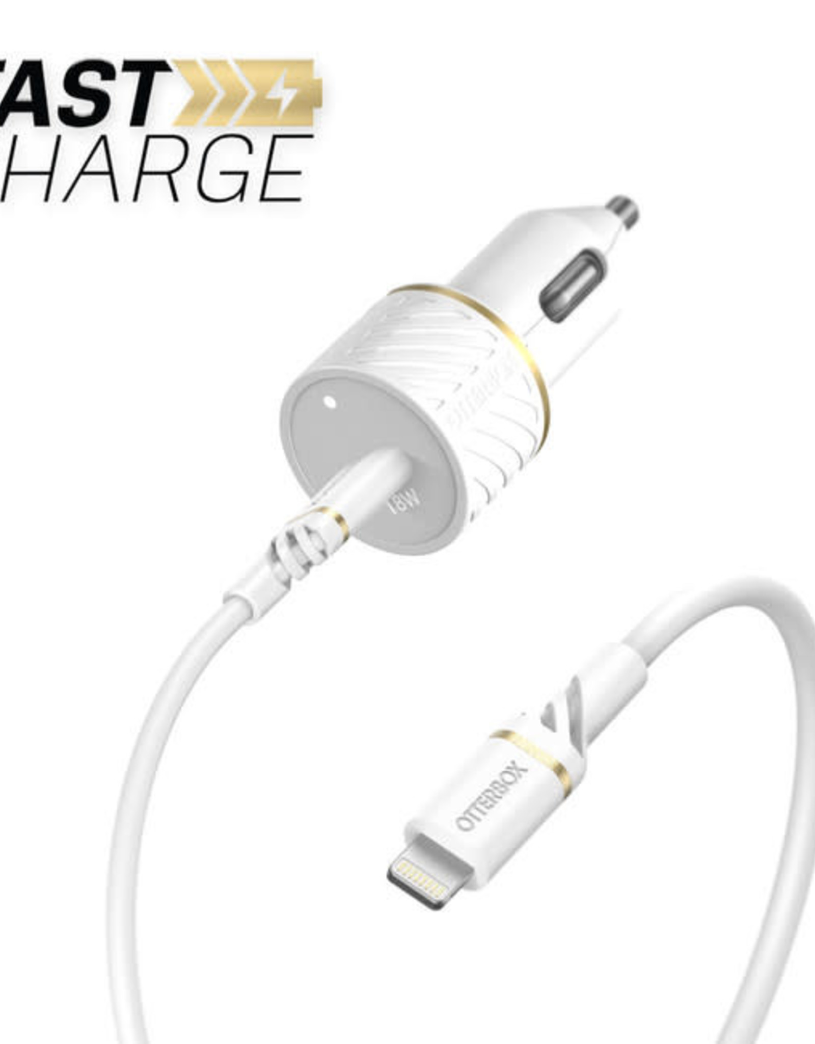 Otterbox PD 18W Car Charger USB-C w/ Lightning Cable 4ft White