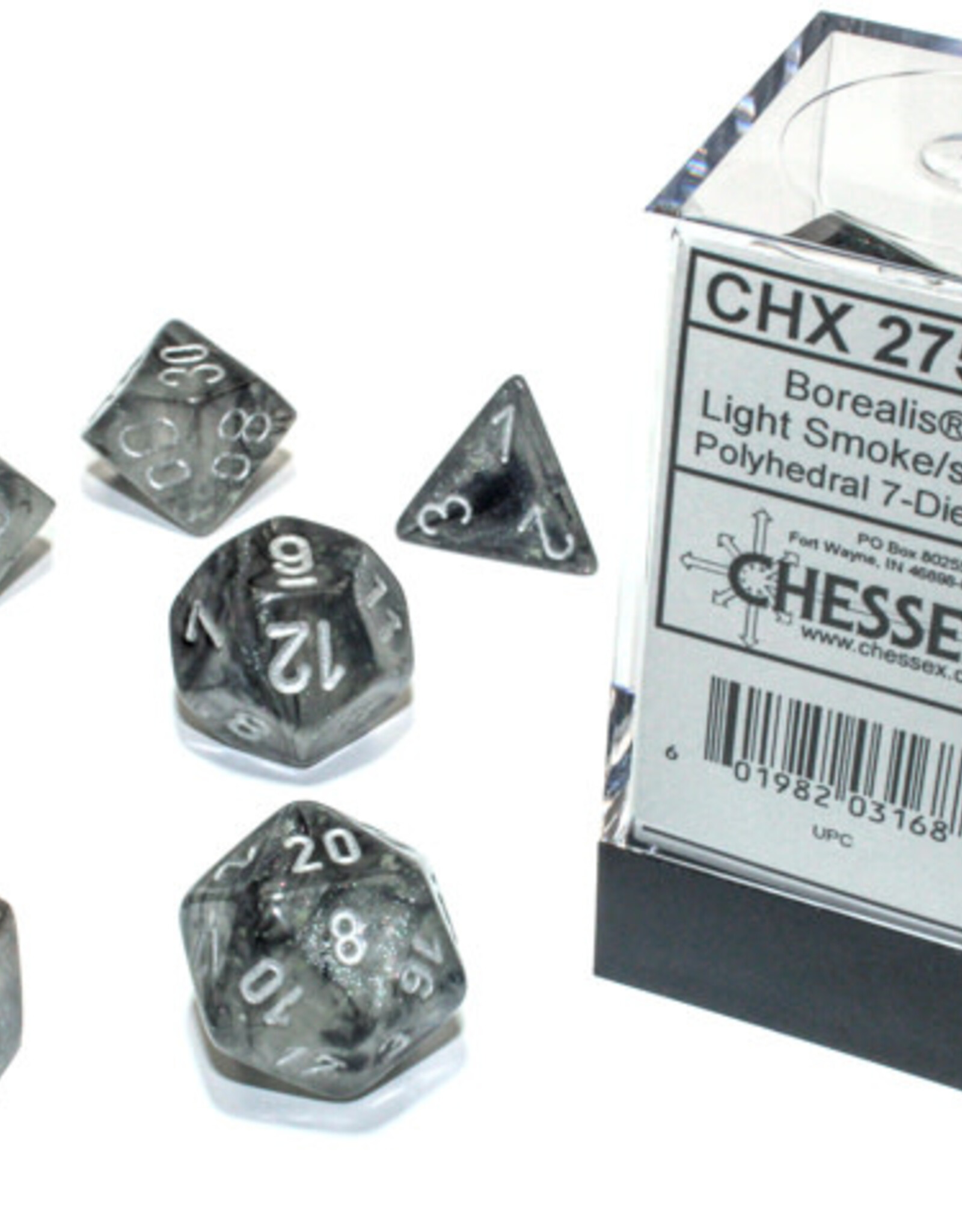 Chessex BOREALIS 7-DIE SET LIGHT SMOKE/SILVER  LUMINARY