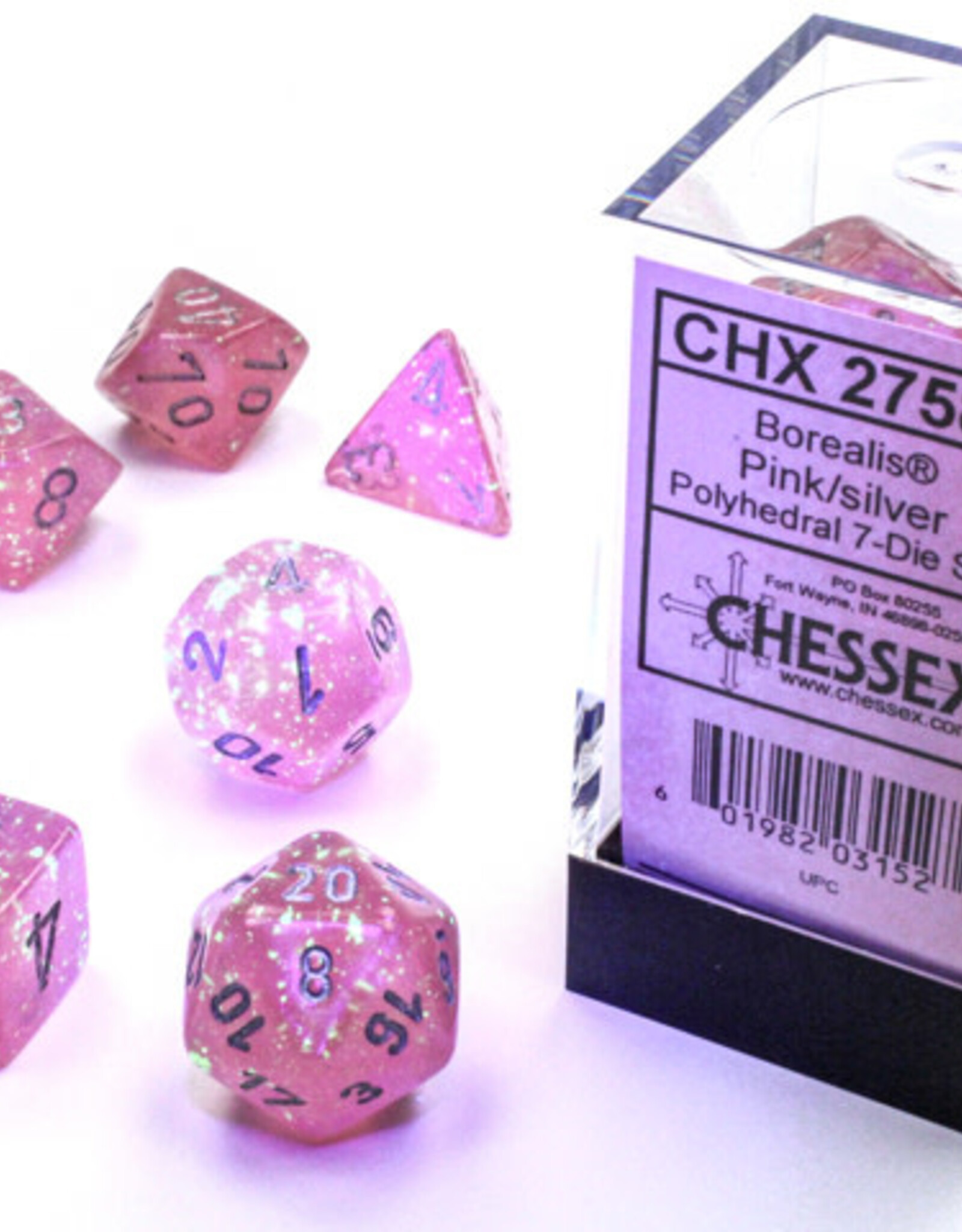 Chessex BOREALIS 7-DIE SET PINK/SILVER LUMINARY