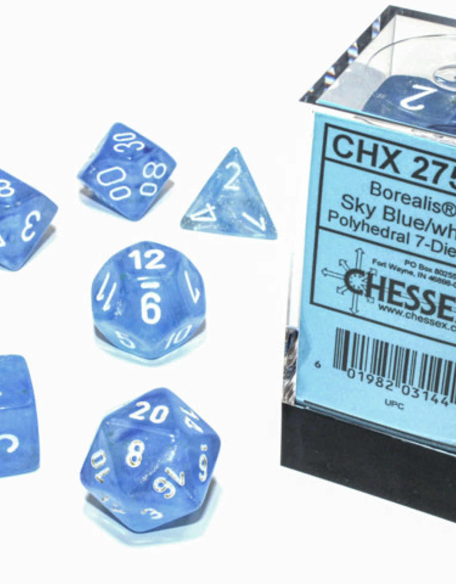 Chessex BOREALIS 7-DIE SET SKY BLUE/WHITE  LUMINARY