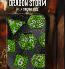 SILICONE 7 DICE SET DRAGON STORM GREEN  SCALES