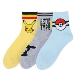 POKEMON Pikachu Quarter Crew Sock 3 Pack