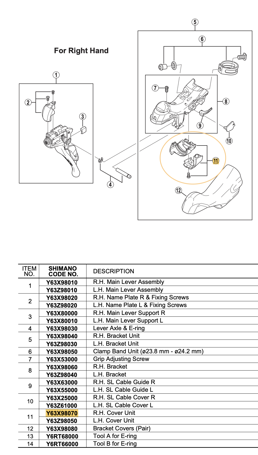 Shimano Cover Unit ST-9000 R.H Y63X98070