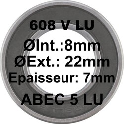 Roulement scellé, 608, 8x22x17 Max