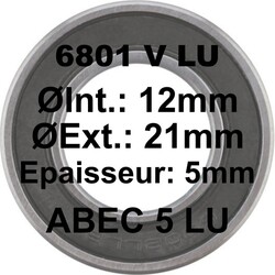 Roulement scellé, 6801, 12x21x5 Max