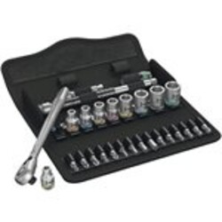 Wera Jeu Cliquet Zyklop en métal, levier d'inversion à carré 1/4", 28 pièces