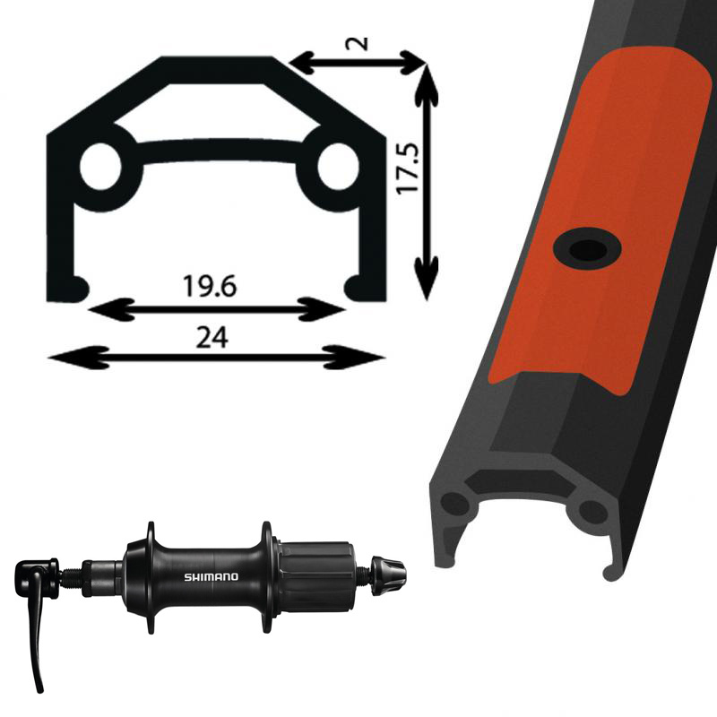 Damco Roue arrière alliage noir double paroi freins sur jante, cassette Qr