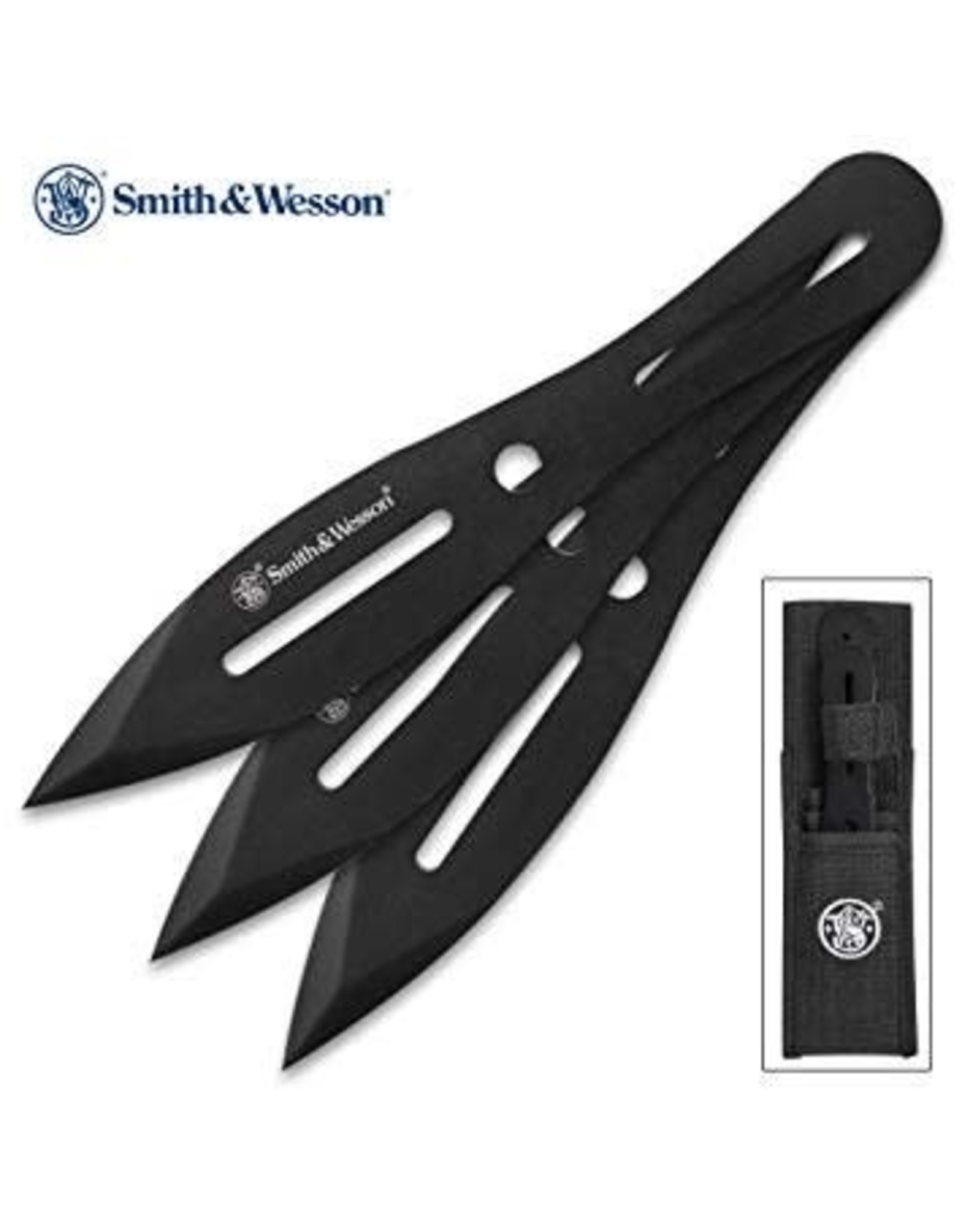 SMITH & WESSON SW PRO 8" STAINLESS BLACK THROWING KNIFE SET 3PK W/ SHTH