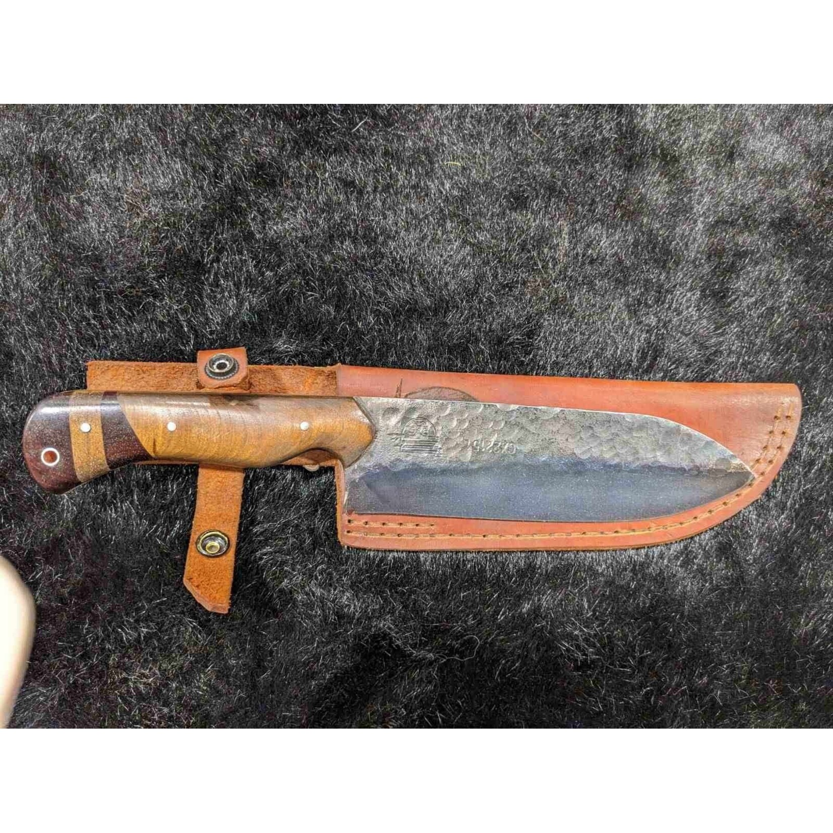 CUTTING EDGE CONSIGN CE CAMP KITCHEN FIXED WOOD KNIFE W/ LEATHER SHEATH
