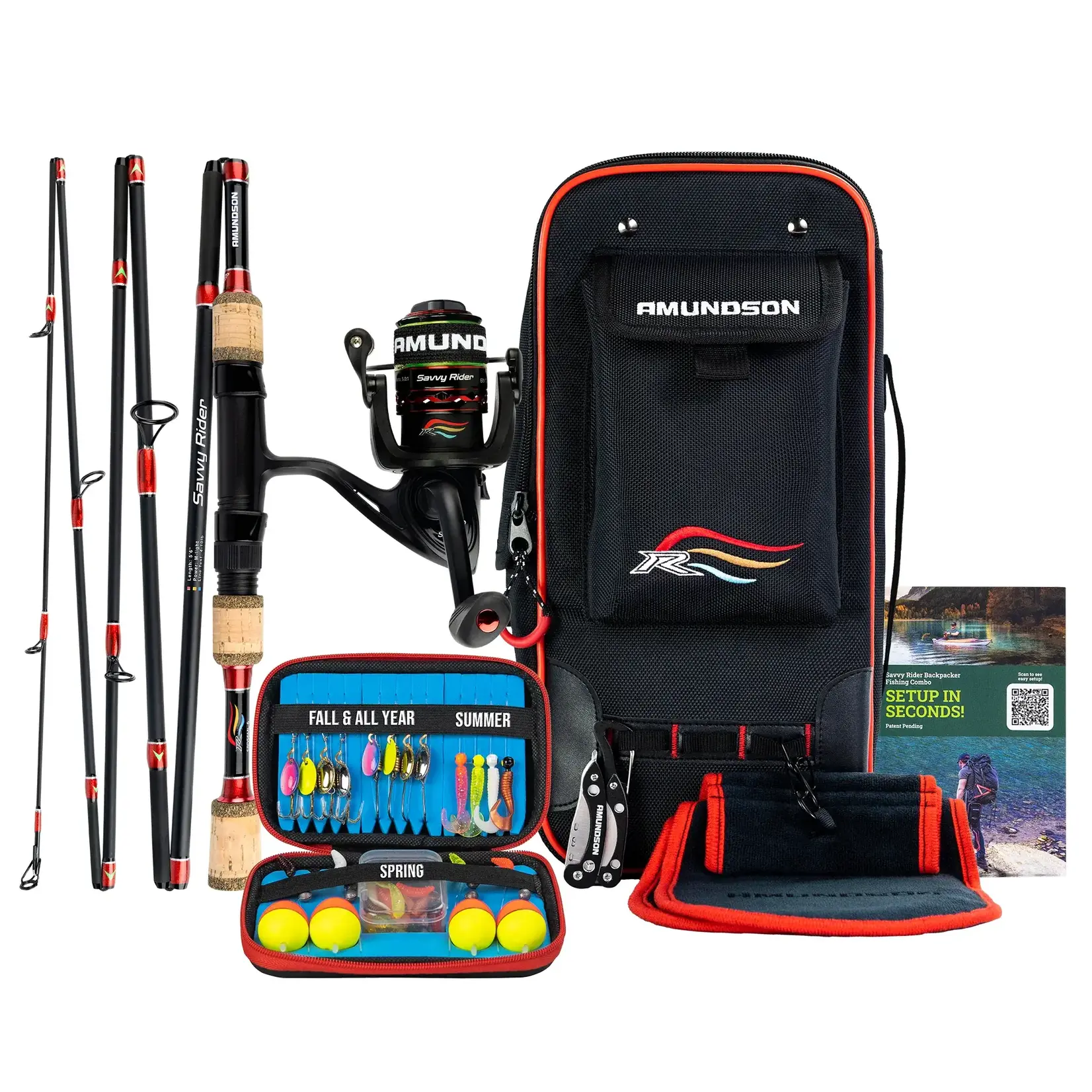 AMUNDSON AMUNDSON SAVVY RIDER 5'6" M/L COLLAPSABLE FISHING ROD BACKPACKER FISH COMBO