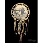 DRAWING BY STILES CONSIGN WRAPPED MOOSE HIDE 8" DREAM WHEEL "TEEPEE SCENE"