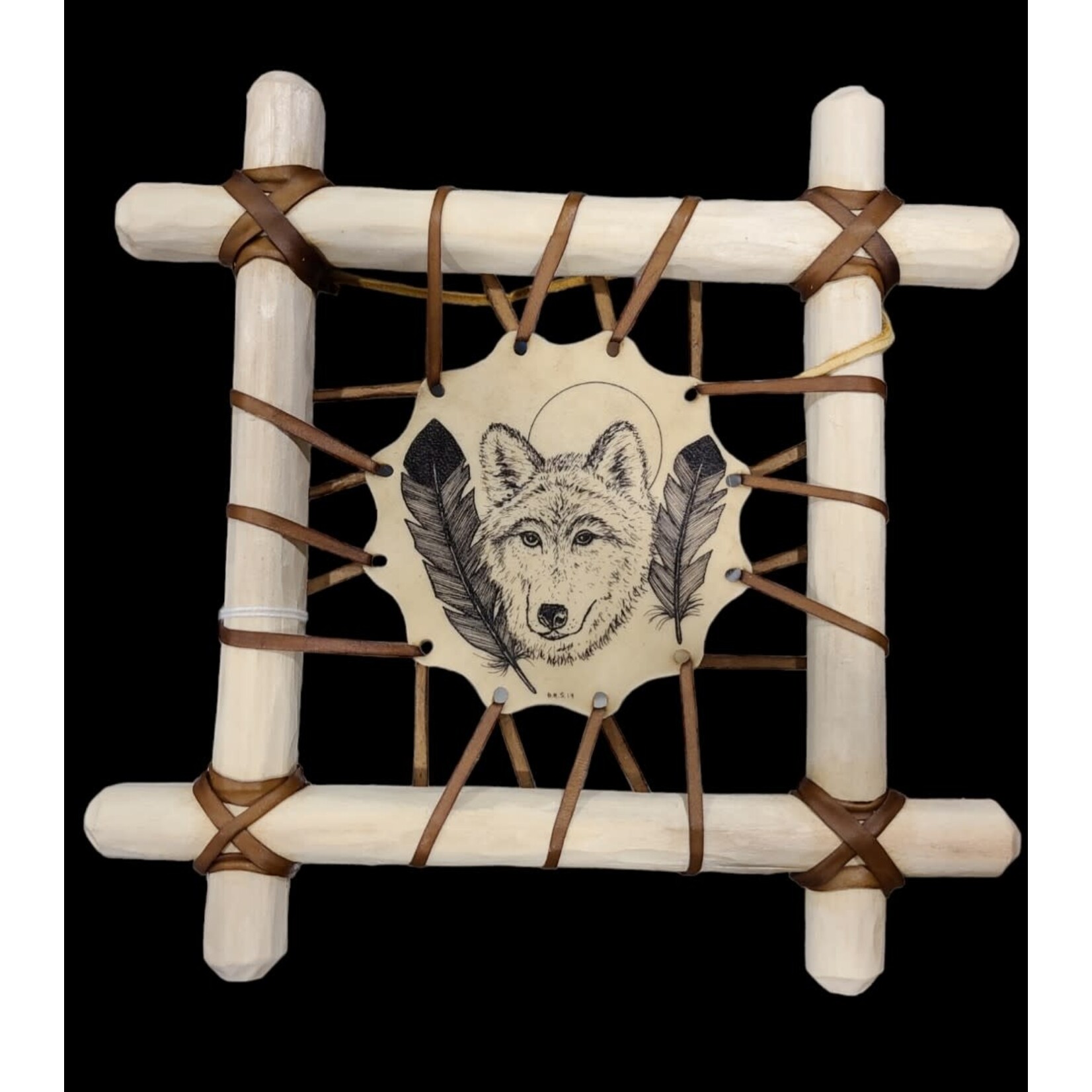 DRAWING BY STILES CONSIGN DEER RAWHIDE / SPRUCE FRAME "WOLF"
