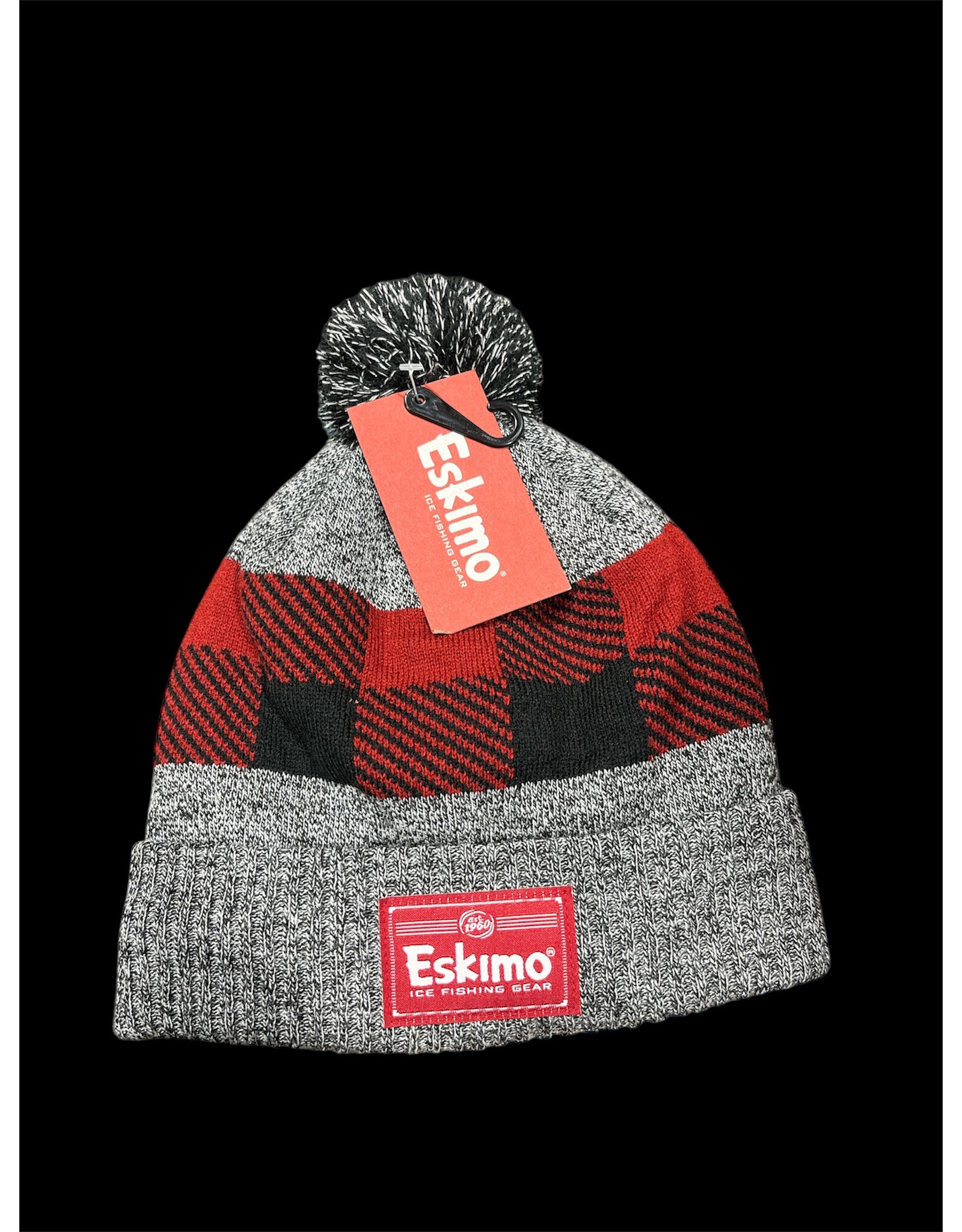 ESKIMO ESK ALPINE KNIT  POM TOQUES/HAT GREY/RED PLAID