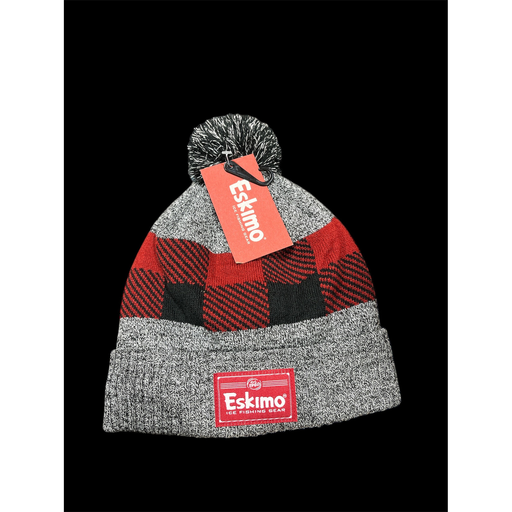 ESKIMO ESK ALPINE KNIT  POM TOQUES/HAT GREY/RED PLAID