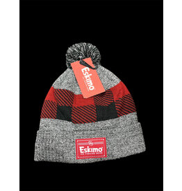ESKIMO ESK ALPINE KNIT  POM TOQUES/HAT GREY/RED PLAID