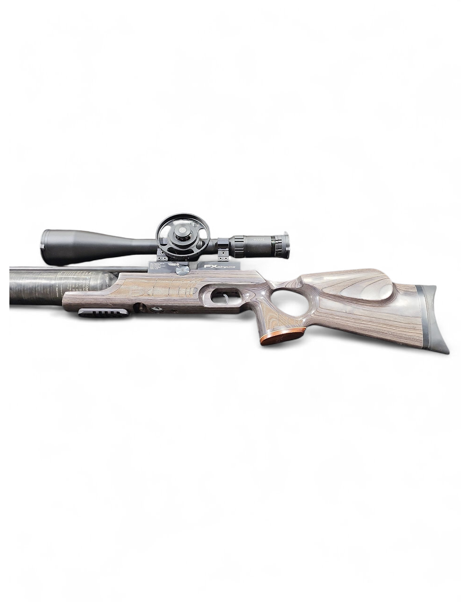 FX AIRGUNS CONSIGN FX AIRGUN CROWN ROYAL 25CAL W/ HAWK SCOPE , PELLETS, PUMP, CASE