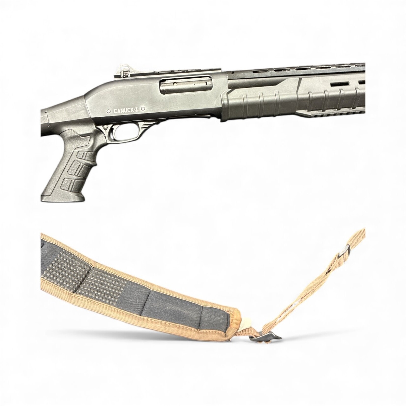 CANUCK USED CAN COMMANDER BLACK 12GA , PUMP ACTION 28" W/ SLING AND CHOKES