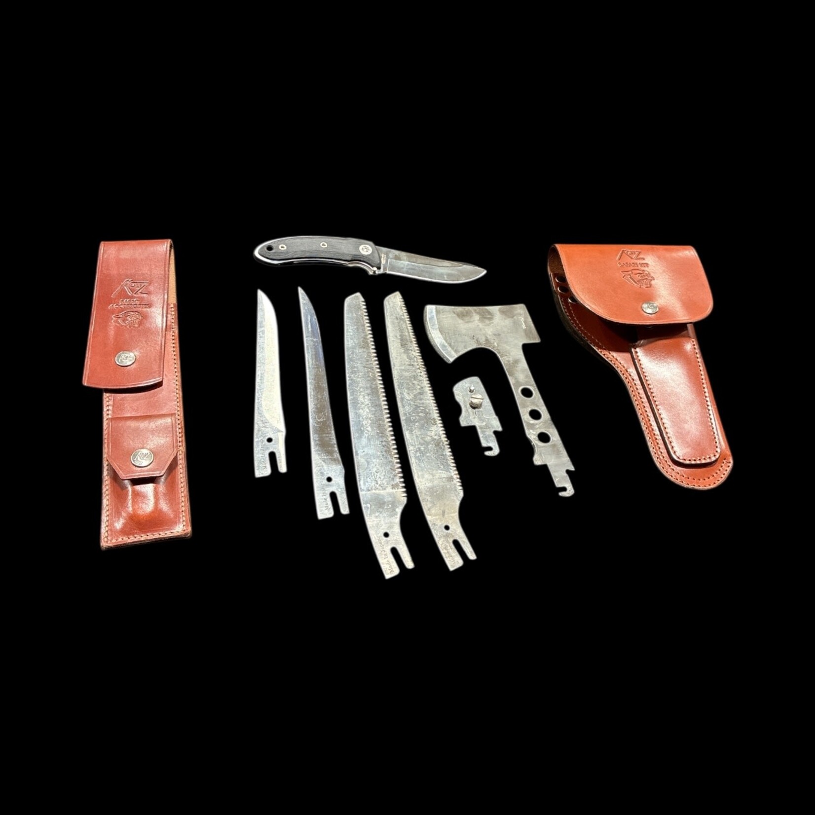 KATZ KATZ SAFARI KNIFE/AXE 8PC KIT W/ LTHR SHTH