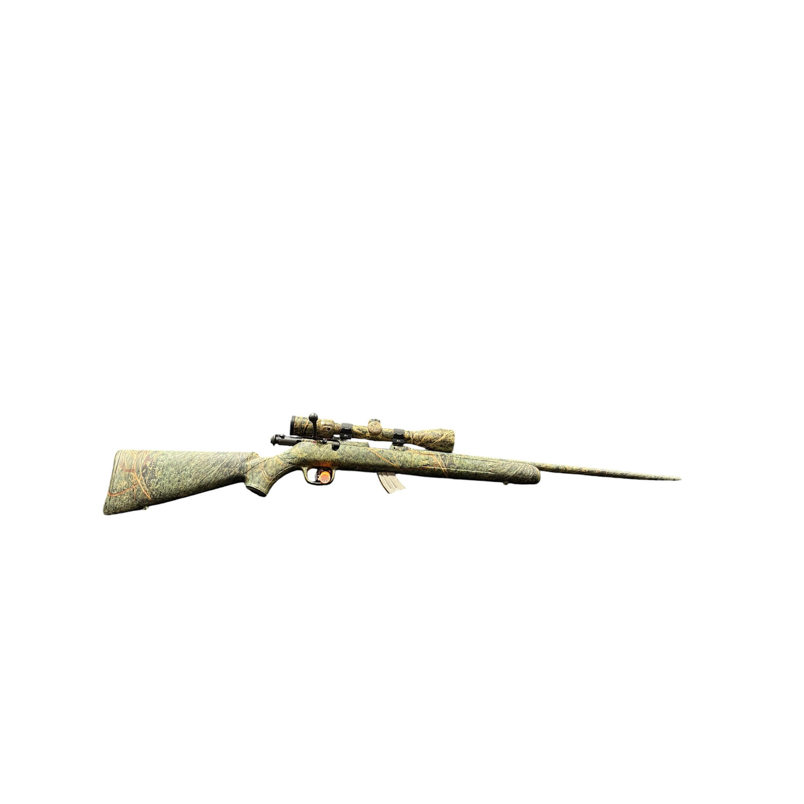 SAVAGE USED SAVAGE MARK II FXP, 22LR, CAMO SYNTHETIC PKG W/ SIMMONS 3-9X40 CAMO SCOPE