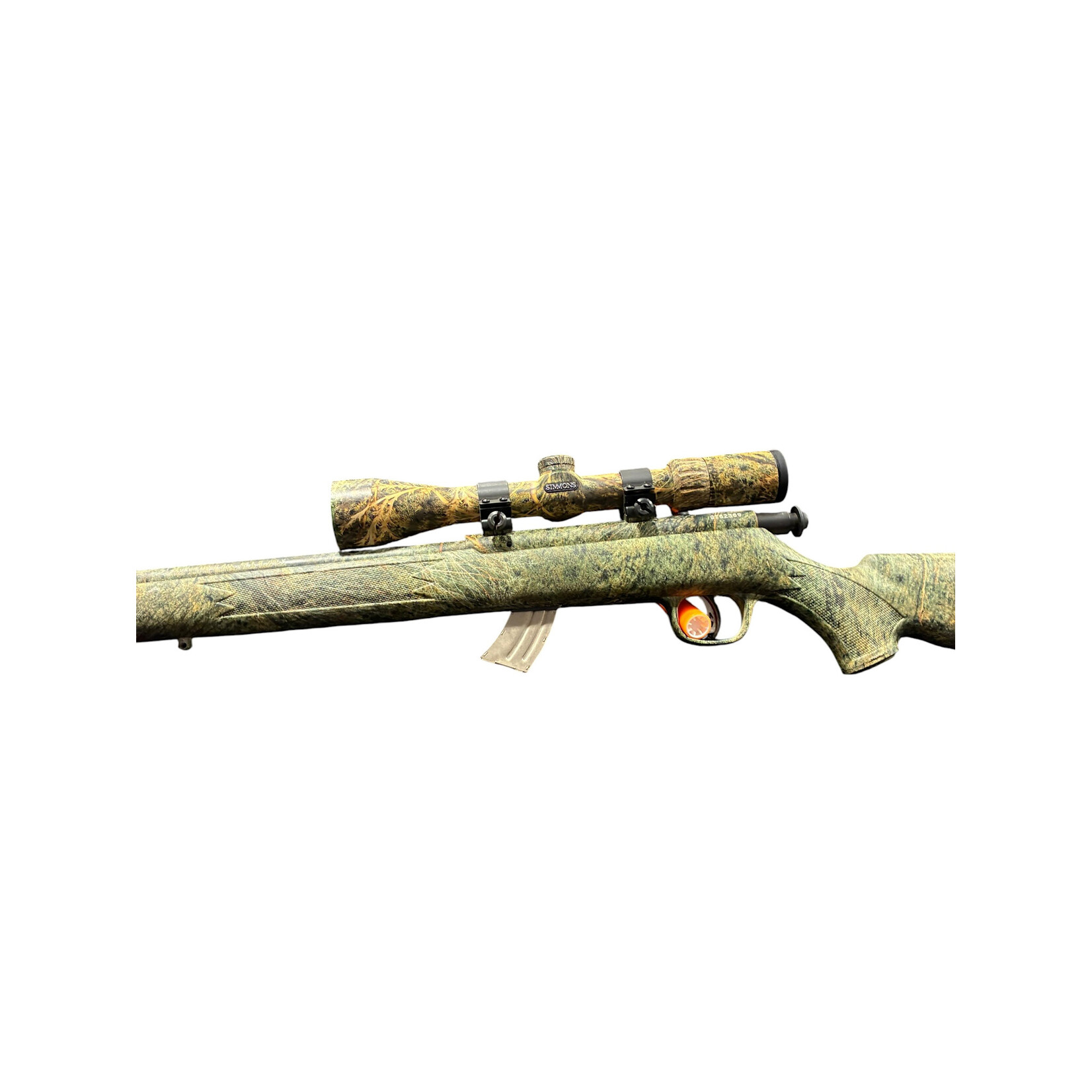 SAVAGE USED SAVAGE MARK II FXP, 22LR, CAMO SYNTHETIC PKG W/ SIMMONS 3-9X40 CAMO SCOPE