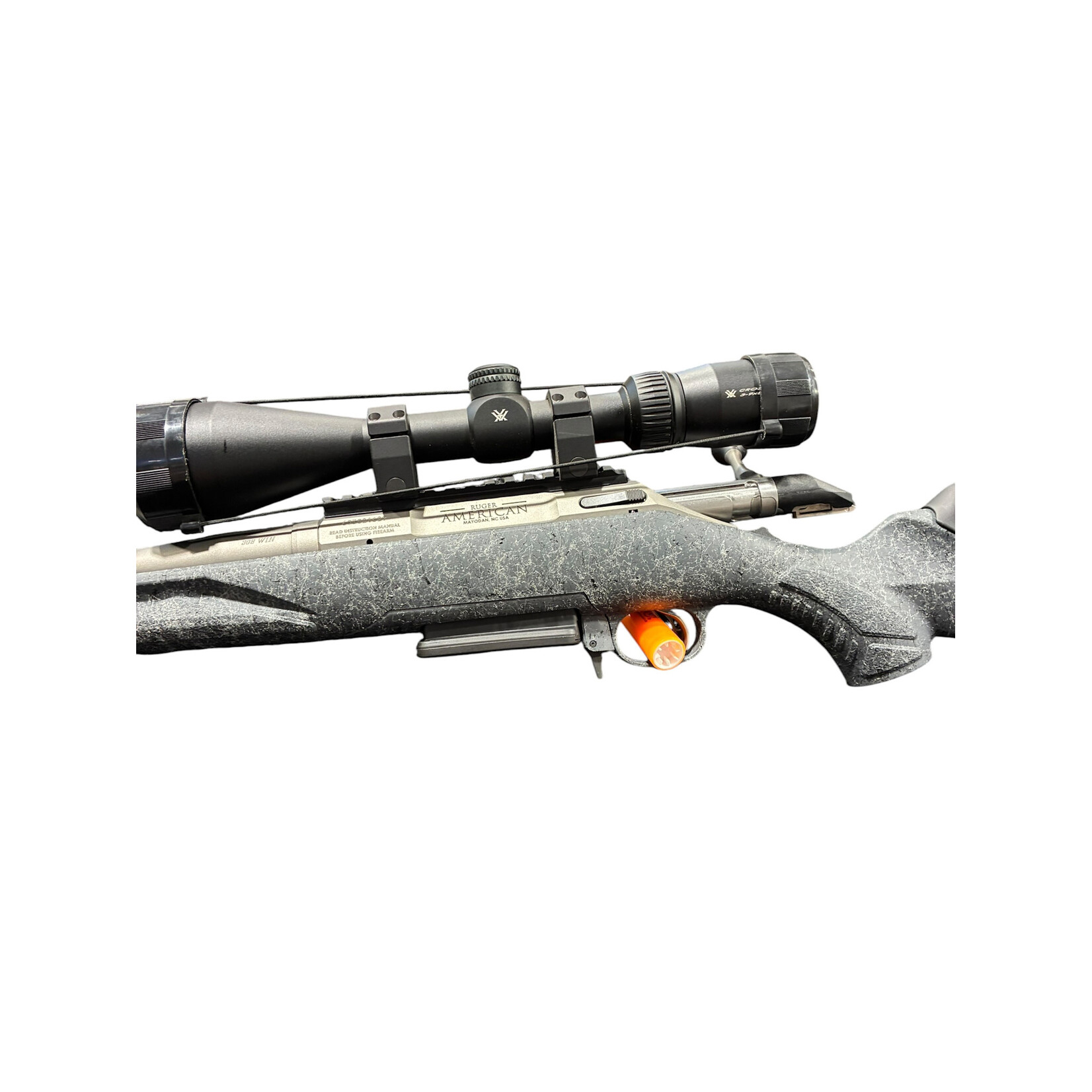 RUGER CONSIGN RUGER AMERICAN GEN 2, 308WIN, FLUTED BARREL, GREY BOLT ACTION PKG W/ VOR CROSSFIRE 3-9X50 (SIGHTED IN, 40 RNDS SHOT)