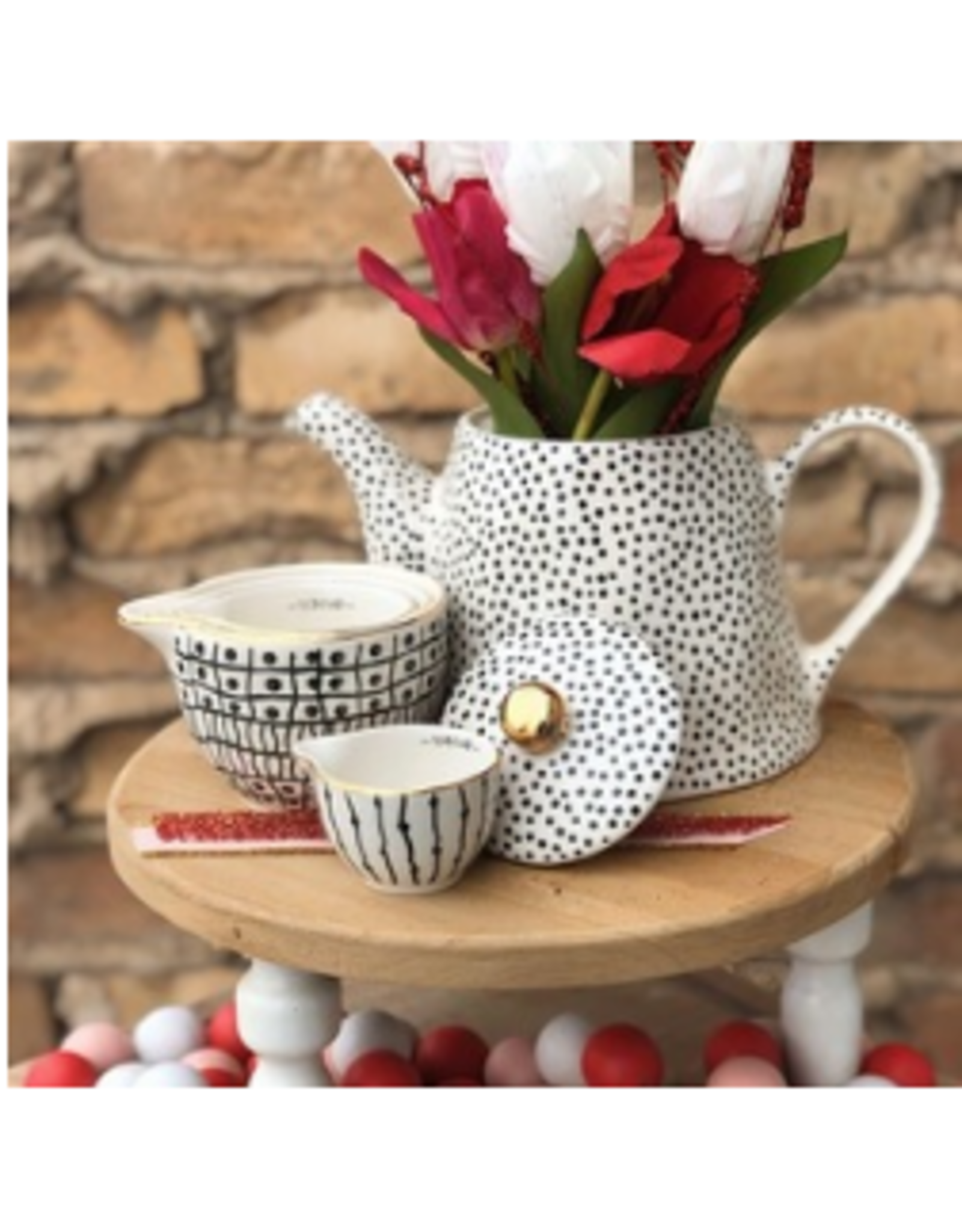 Stoneware Teapot Black White Gold Electroplating Da9691 Meraki Gift Boutique